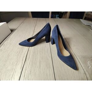 Marc Fisher Viviene Dark Blue Suede Pointed Toe Block Heel Pumps Womens 6M